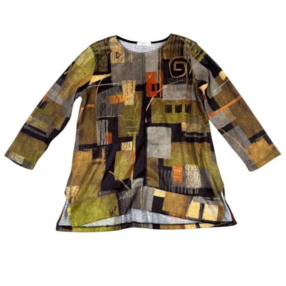 Jess & Jane Abstract Geometric Print Tunic Top Multi Color Small Made in USA